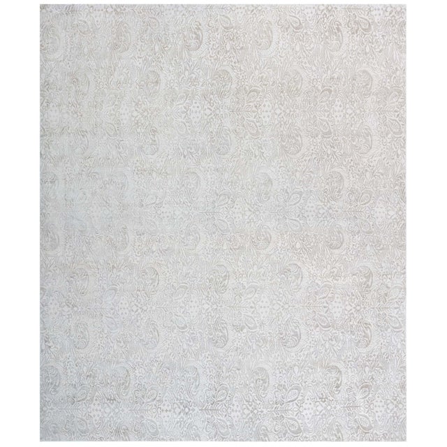 "Ivoryvine" Contemporary Damask Vine Light Gray Silk Carpet by Doris Leslie Blau For Sale