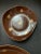 1960s Mid-Century Chocolate Brown & 22k Gold Floral Dessert Plate Set With Freeform Cake Platter — Serving for Six, Set of 7 Pieces For Sale - Image 5 of 11