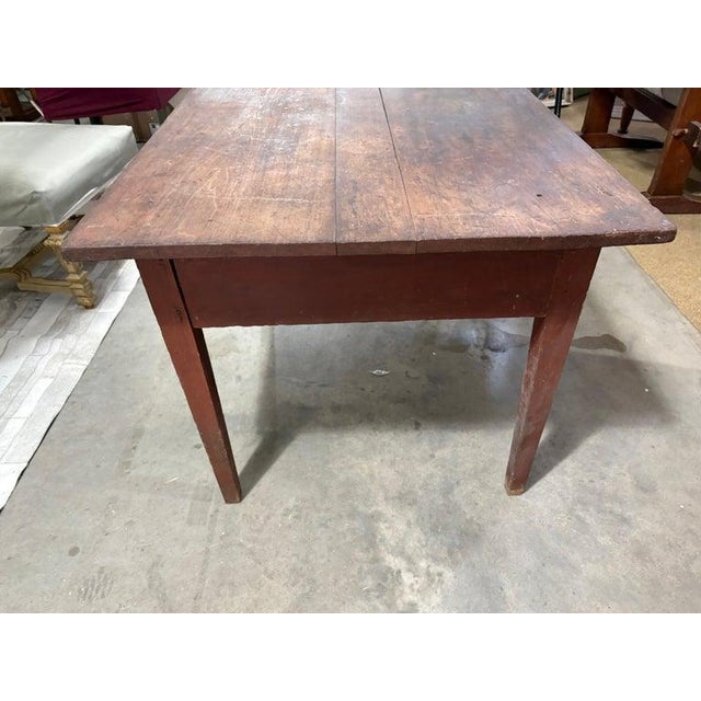 19thc Original Red Painted Farm Table W/ Scrub Top For Sale In Los Angeles - Image 6 of 8