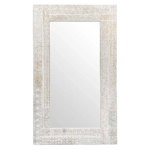 White Vintage Large White Umbuka Carved Mirror For Sale - Image 8 of 8