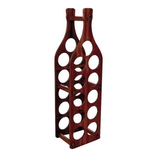 Mid-Century Walnut 11-Bottle Wine Rack Floor Stand For Sale