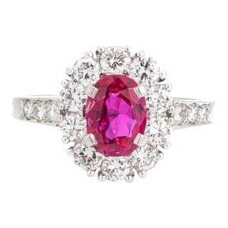 1960s Tiffany & Co Gia Burma Ruby Diamond Platinum Ring Size 5.5 For Sale