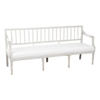 19th Century Swedish Gustavian Gray Painted Bench For Sale