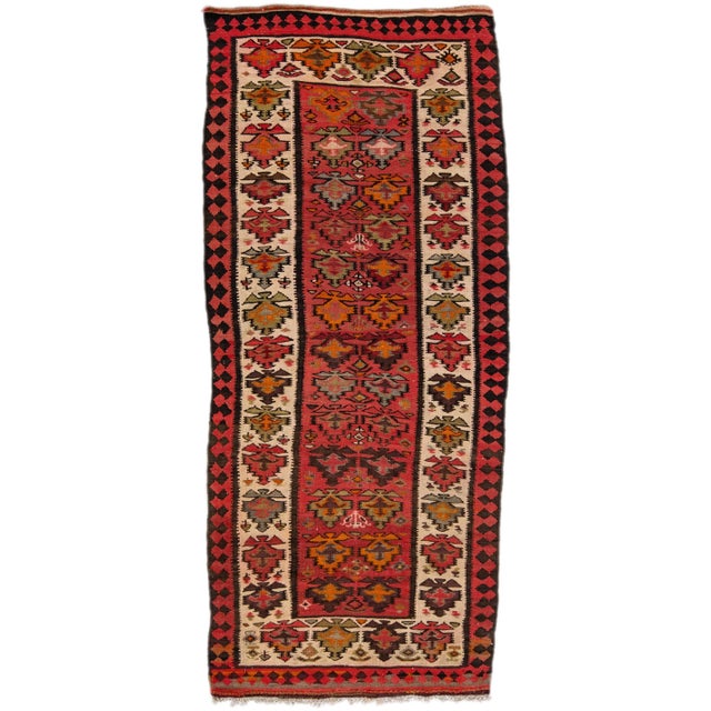 Red Mid-20th Century Turkish Kilim Red Handmade Tribal Wool Rug For Sale - Image 8 of 8
