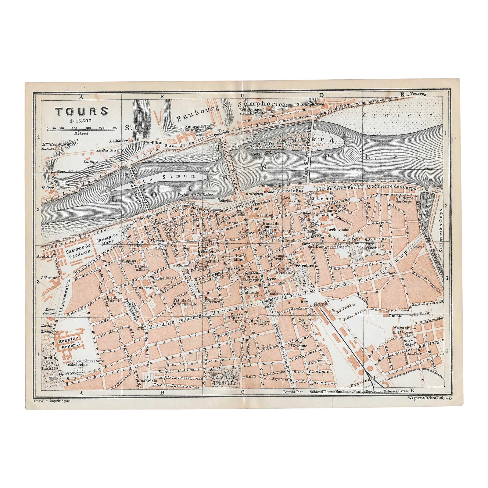 Antique Map of Tours France | Chairish