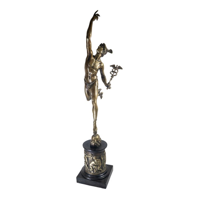 19th Century 34" Italian Grand Tour Bronze of Flying Mercury After Giambologna For Sale