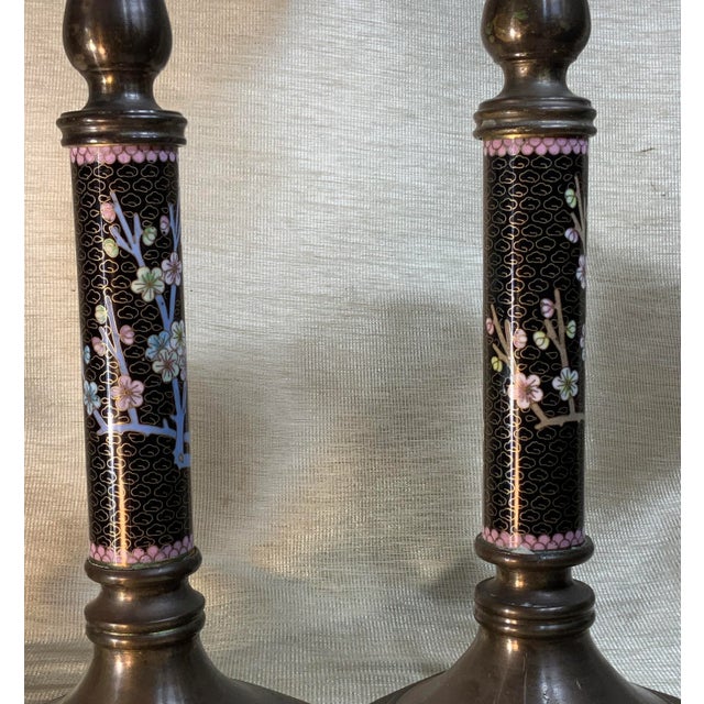 1940s Chinese Cloisonné Candleholders - a Pair For Sale - Image 9 of 13