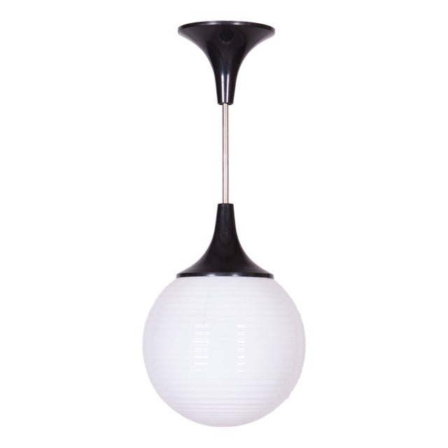 Mid-Century Chandelier in Chromed Steel and Opaline Glass, Czech, 1950s For Sale