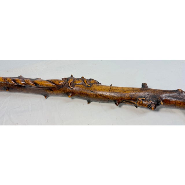 Large Antique 1800's Chinese Foo Dog Carved Wood Folk Art Walking Stick Cane For Sale - Image 12 of 18