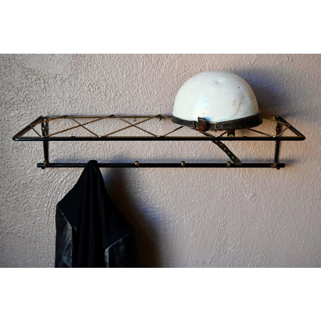 Vintage Wall-Mounted Coat Rack in Black Metal and Brass, 1950s For Sale - Image 4 of 12