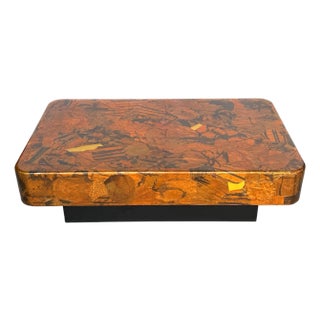 1970s Organic Modern Copper & Brass Inlaid Coffee Table on Ebonized Base For Sale