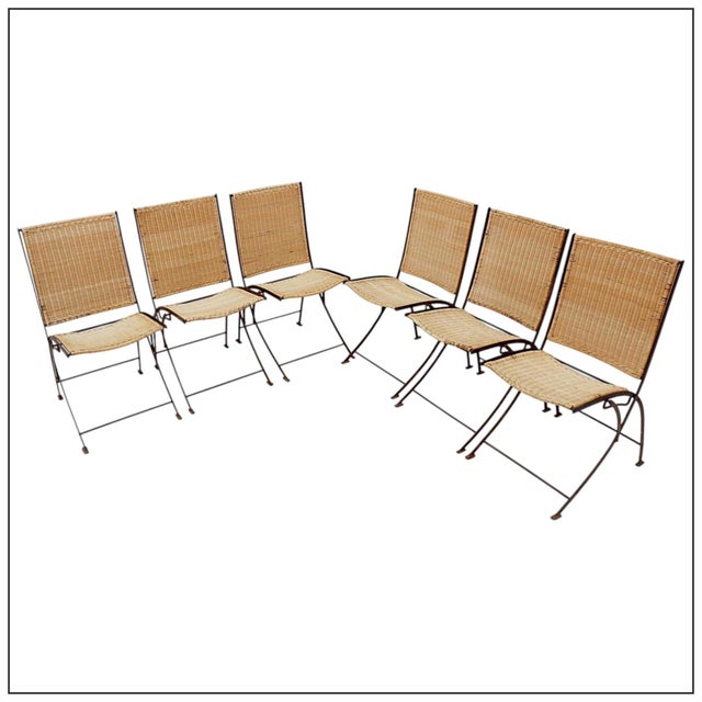 Mid-Century French Folding Chairs in Wicker and Iron, 1960s, Set of 6 For Sale - Image 10 of 17