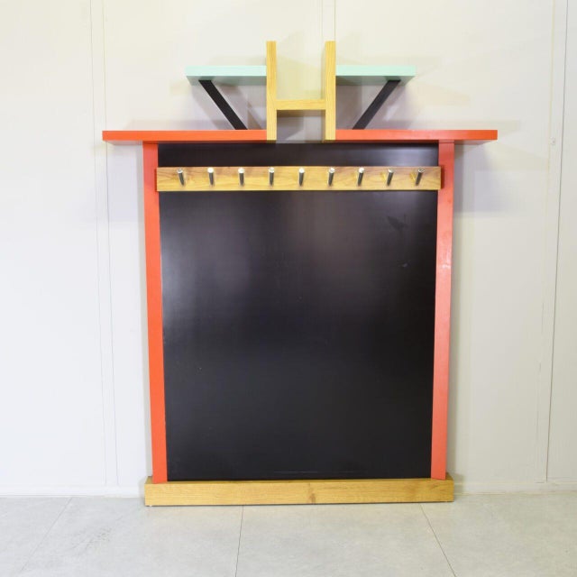 Mid-Century Modern Postmodern Italian Wall Coat Rack in Polychrome Lacquered Wood from Ettore Sottsass, 1988 For Sale - Image 3 of 10