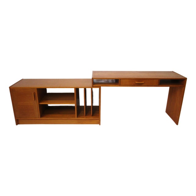 Teak Expandable 2 Pc. Stereo Record Desk Cabinet Denmark (A) For Sale