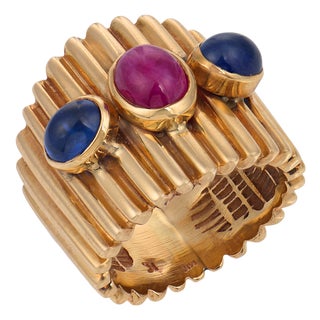 Vintage 2.70 Carat Ruby Sapphire 14k Yellow Gold Ring, Size 6 For Sale