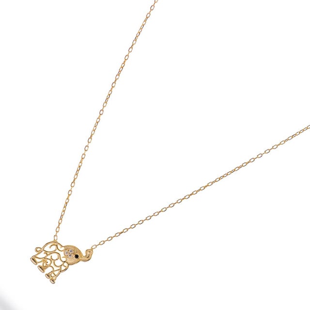 Gold Lucky Charm Filigree Elephant Gold Necklace For Sale - Image 8 of 9