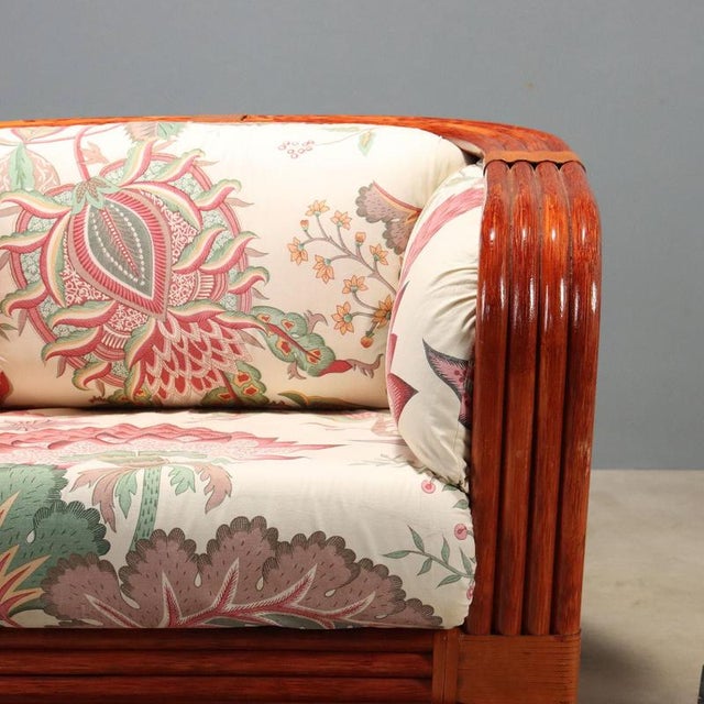 Rattan and Red Lacquered Bamboo Sofa, 1980s For Sale - Image 5 of 14