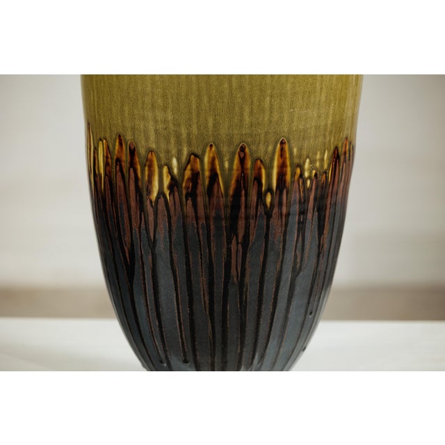 Late 20th Century Large Artisan Ceramic Planter with Olive and Brown Drip Glaze For Sale - Image 4 of 18