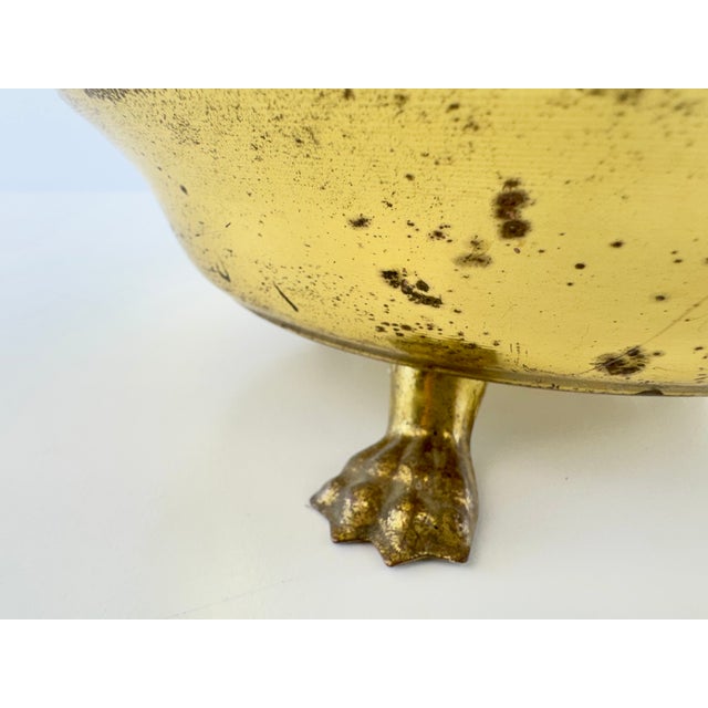 Brass Vintage English Embossed Brass Footed Planter Cachepot For Sale - Image 8 of 10