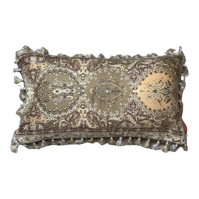 Etro Tan Paisley Vintage Silk Scarf Pillow For Sale