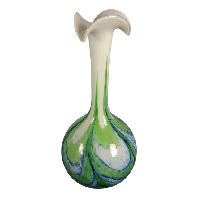 Modern Wavy Green and Blue Murano Glass Vase by Carlo Moretti, 1970s For Sale