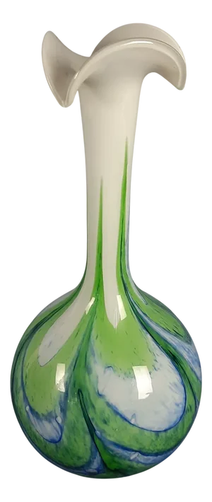 Modern Wavy Green and Blue Murano Glass Vase by Carlo Moretti, 1970s
