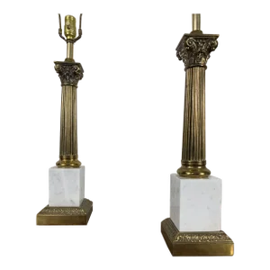 Brass and Marble Corinthian Column Lamps