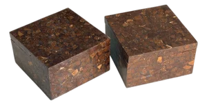 Pair Oggetti Tessellated Coconut Shell Lidded Boxes, 1990