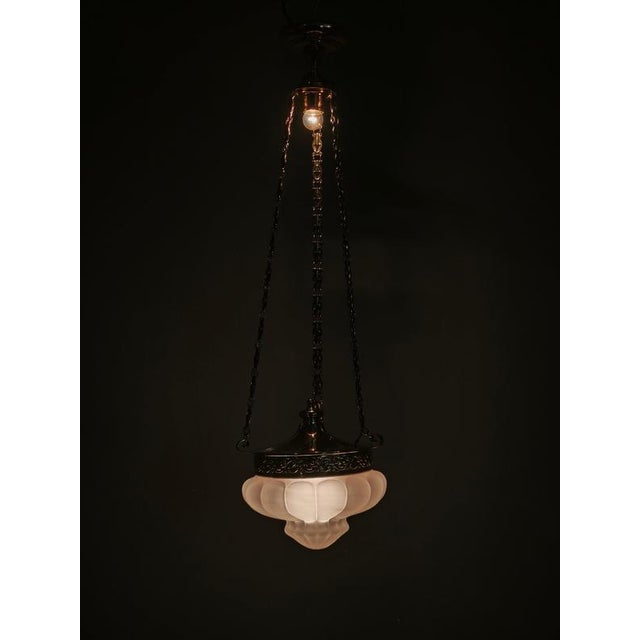 Art Nouveau Secession Pendant Light in Brass and Opaline Glass, Czechoslovakia, 1900s For Sale - Image 14 of 15