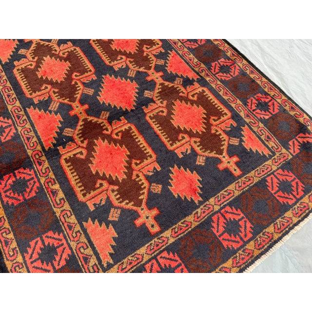 1970s Vintage Afghan Hand-Knotted Runner Rug With Bold Geometric Pattern Rug 4'0x9'5 For Sale - Image 5 of 11