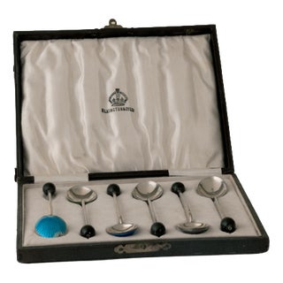Coffee Bean Spoons in Silver and Enamel from Elkington & Co., 1920s-1930s, Set of 7 For Sale