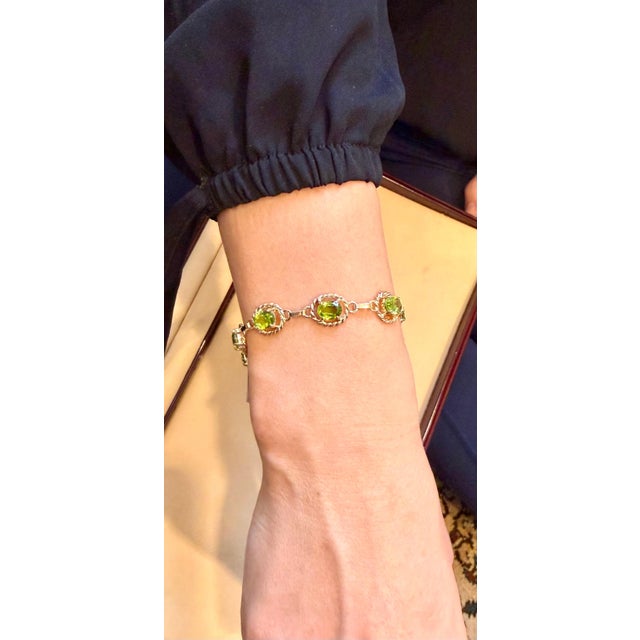 8 Carat Genuine Natural Peridot Tennis Bracelet 14 Karat Yellow Gold 14.7 Grams For Sale - Image 13 of 18