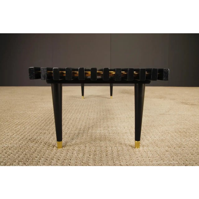 Mid-Century Modern Slatted Wood Bench or Table W Brass Sabots, Refinished, 1960s For Sale - Image 11 of 15