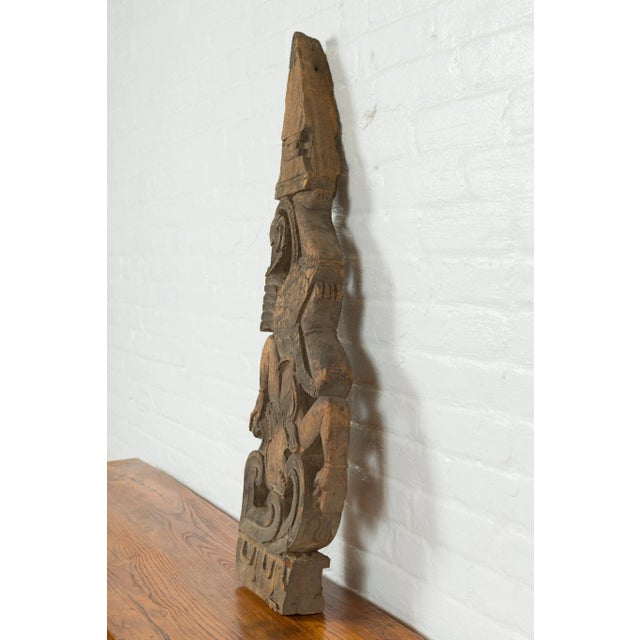 Wood Mid 19th Century Indonesian Carved Wooden Falling Figure Triangular Fragment For Sale - Image 7 of 11