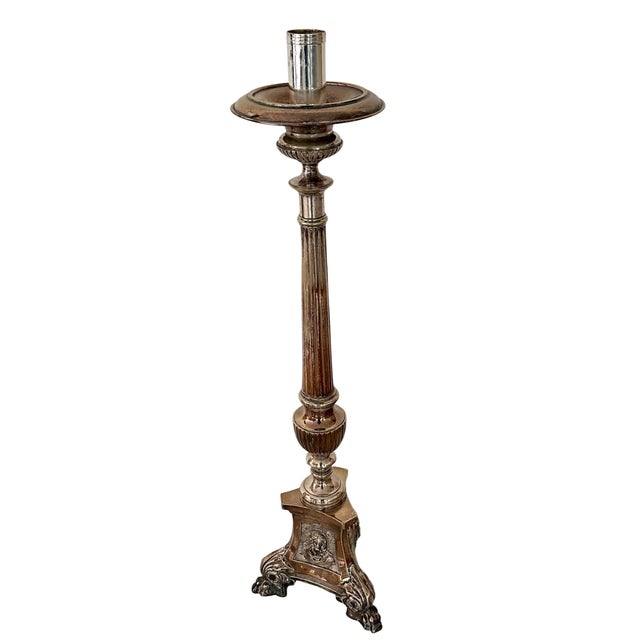19th Century Antique Silver on Copper Cathedral Candlestick For Sale - Image 5 of 5