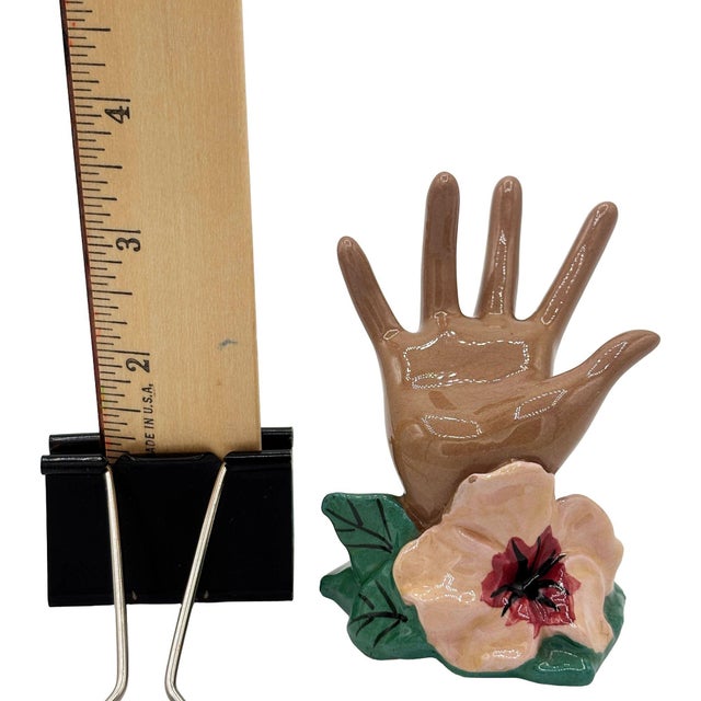 1940s California Pottery Figural Hand W/ Magnolia Flower Ring Holder by Clemensons For Sale In Los Angeles - Image 6 of 6