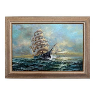 Late 20th Century Preston Willis - Original Marine Oil Painting Tall Ship Nautical Seascape For Sale