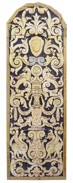 Antique Terra Cotta Figurative Relief With Foliate Swag and Scrollwork Design