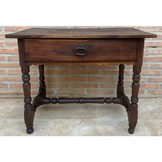 French Oak Side Table with One Drawer, 1940s For Sale - Image 4 of 18