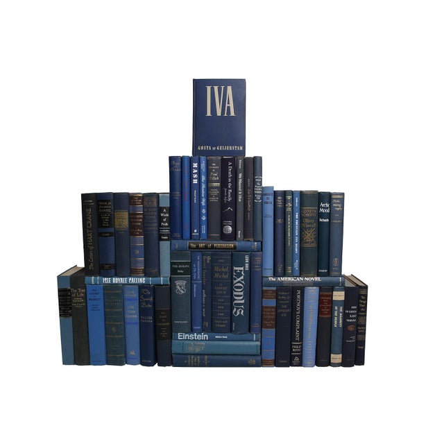 Mid-Century Modern Decorative Books - Vintage Denim Book Wall - Set of 50 Blue Books For Sale - Image 3 of 3