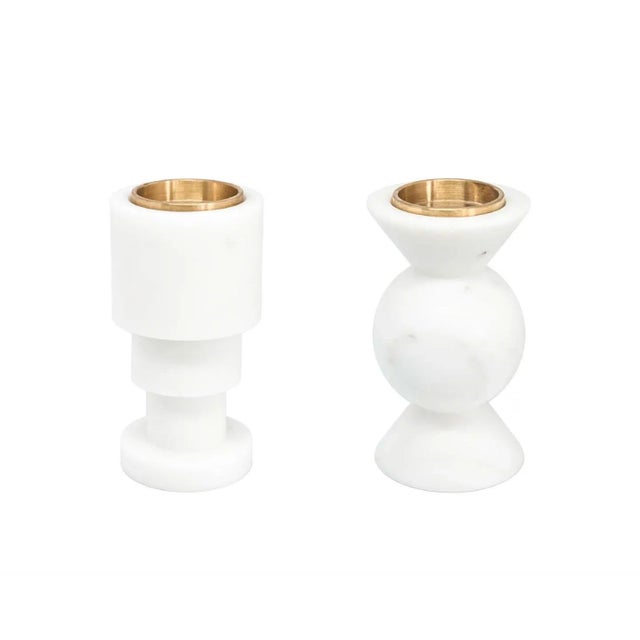 Short Straight Unicolor Candleholder in White Carrara Marble For Sale - Image 3 of 5