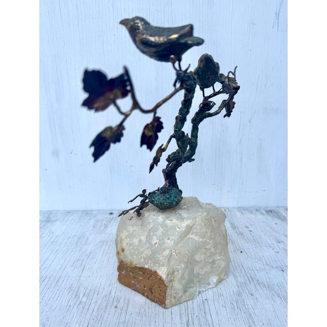 A truly striking decorative art object from the Mid-Century Modern era, this piece features a finely crafted brass tree...