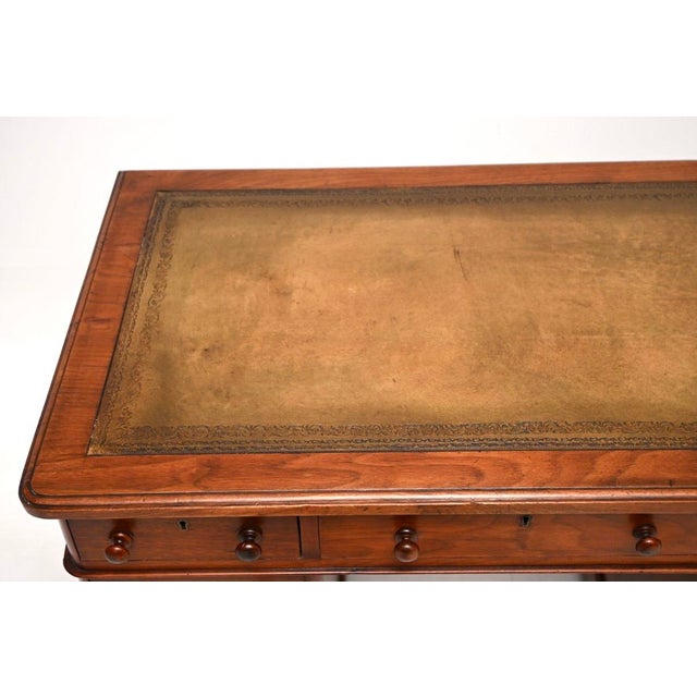 Wood Antique Victorian Walnut Leather Top Pedestal Desk, 1890 For Sale - Image 7 of 11