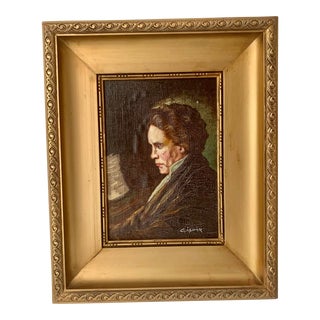 Antique Beethoven Framed Oil Painting in Thick Gilt Wooden Frame For Sale