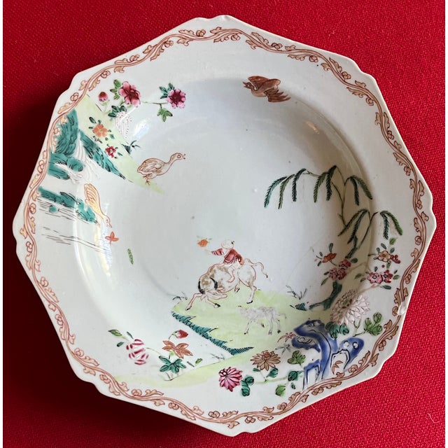 Ceramic Antique 18th Century Chinese Export Porcelain Octagonal Plate With Boy Riding a Buffalo For Sale - Image 7 of 7