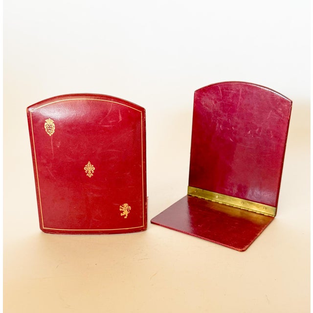 Traditional Vintage Red and Gold Florentine Leather Folding Bookends For Sale - Image 3 of 9