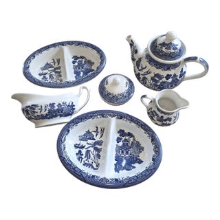 Group of English Blue and White Serving Pieces Blue Willow For Sale