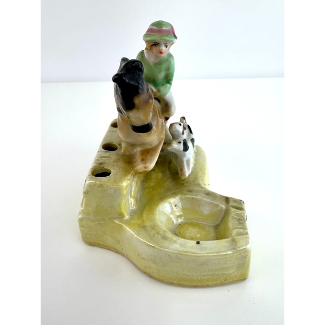 Vintage 1940's Hiten Japan Porcelain Equestrian Desk Caddy With Horse & Dogs For Sale In Little Rock - Image 6 of 11