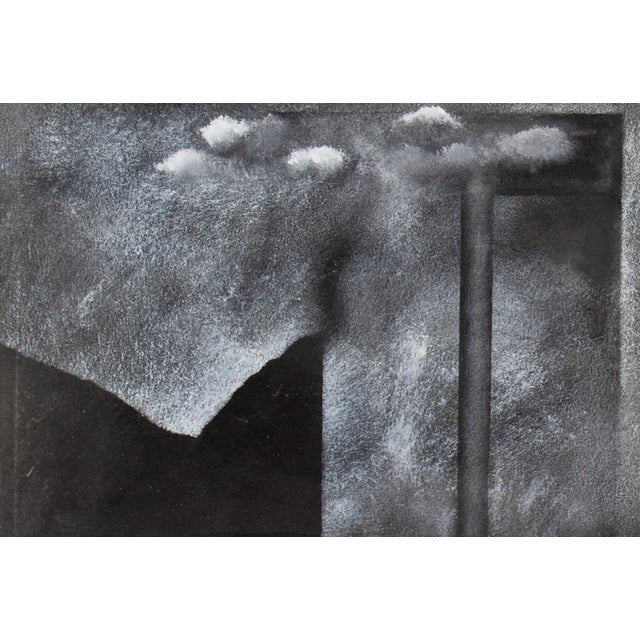 A black, white, and gray oil painting by American artist Anthony Louis Popcheff (1954-2000). This abstract work depicts a...