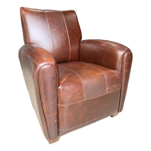 Uttermost Brown Leather Booker Accent Chair For Sale